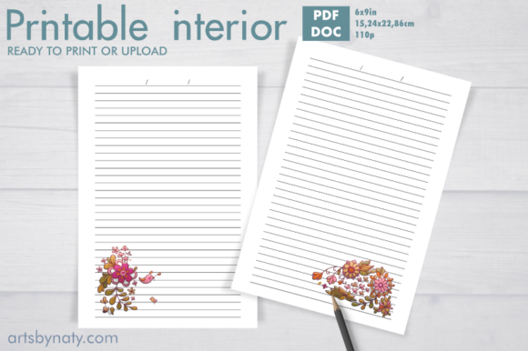 Discover the Charm of a Bird and Flowers Printable Lined Journal